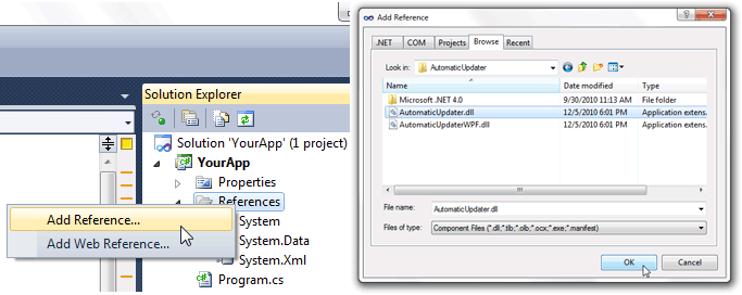 Adding AutomaticUpdater reference to your project